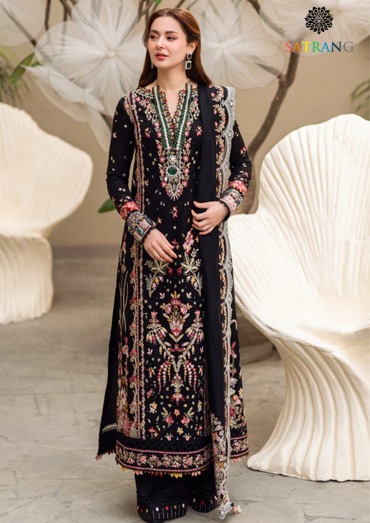 Summer Unstitched 3PCs Heavy Embroidered Lawn Dress With Embroidered Khaddi Net Dupatta SR-313