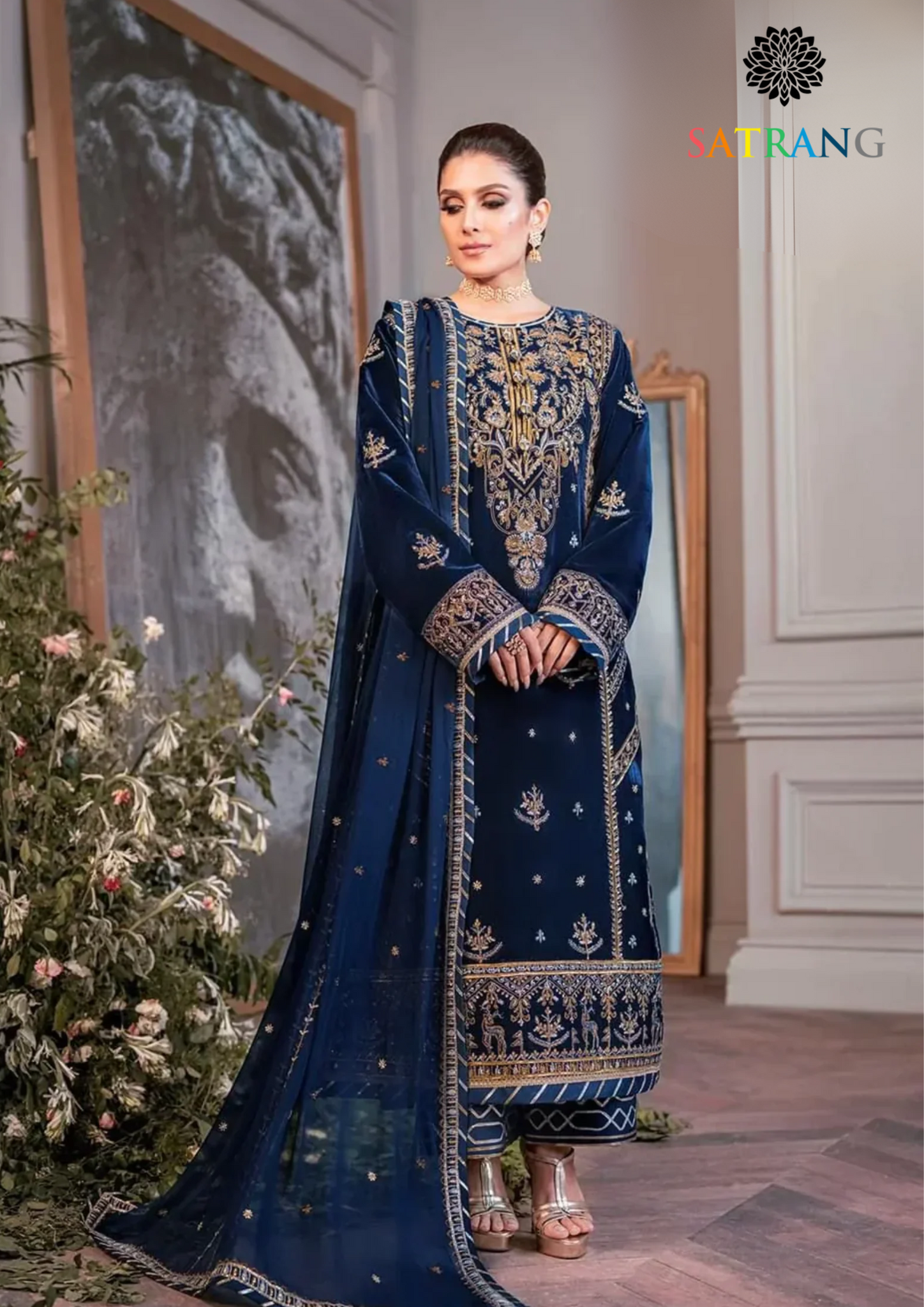 Unstitched 3PCs Embroidered Velvet With Embridered Chiffon Duppatta SR-575