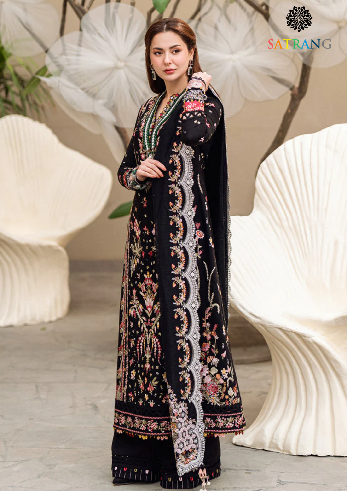 Summer Unstitched 3PCs Heavy Embroidered Lawn Dress With Embroidered Khaddi Net Dupatta SR-313