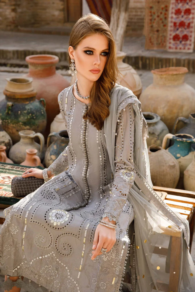 MARIA B EMBROIDERED 3PC LAWN DRESS WITH Embroidered Chiffon Dopata SR satrangpk