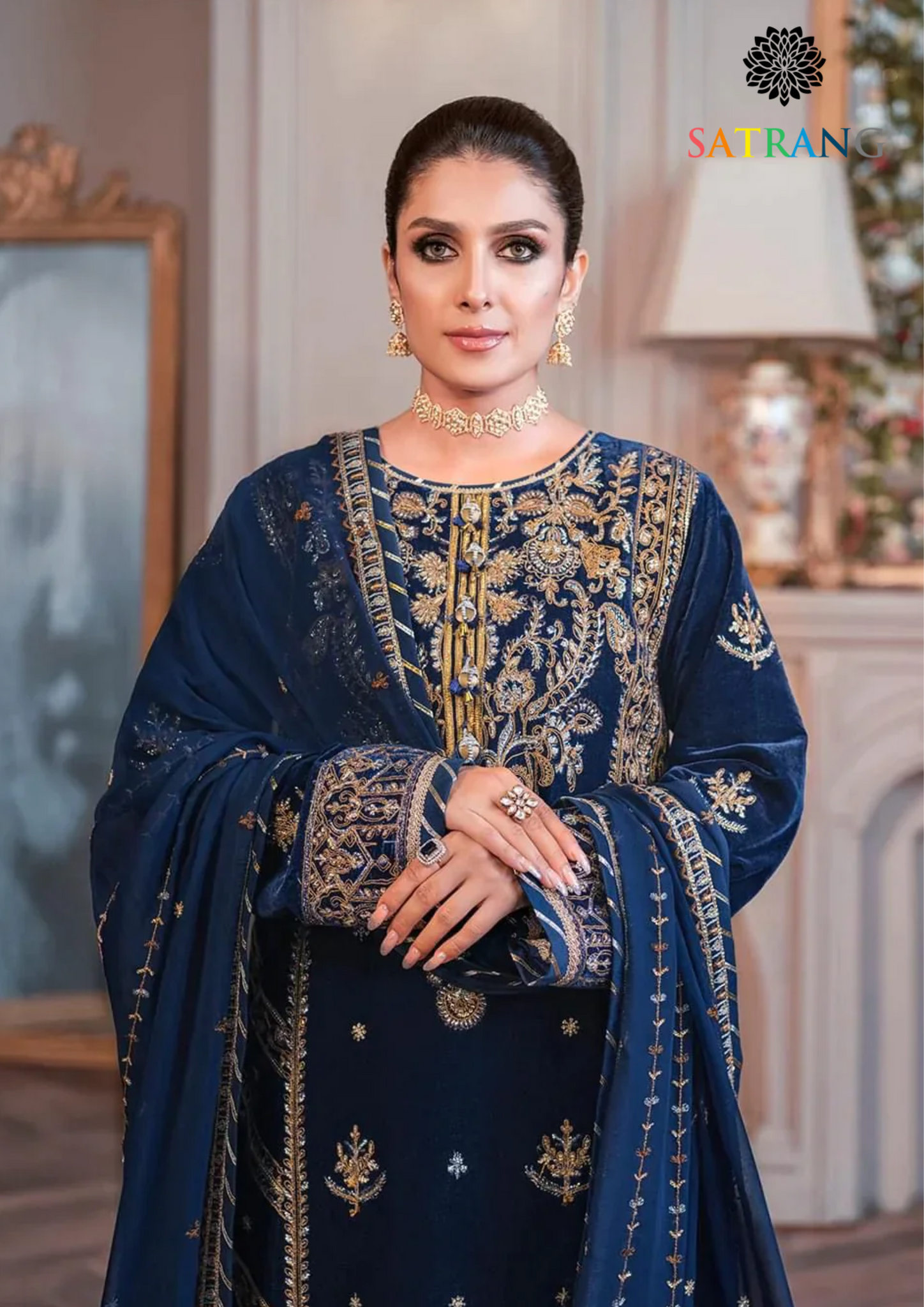 Unstitched 3PCs Embroidered Velvet With Embridered Chiffon Duppatta SR-575