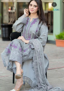 Summer Unstitched 3PCs Embroidered Lawn Dress With Embroidered Bamber Chiffon Dupatta SR-312