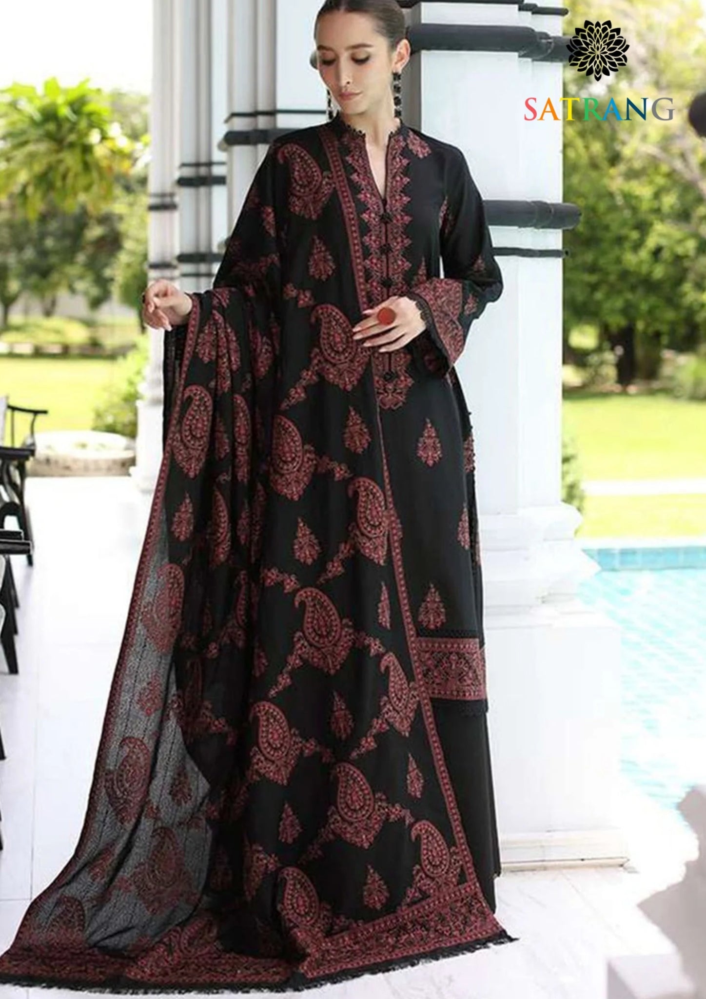 Winter Unstitched 3PCs Embroidered Dhanak Dress With Digital Printed Karandi Shawl SR-522