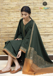 Winter Unstitched 3PCs Embroidered Dhanak Dress With Digital Printed Karandi Shawl SR-557