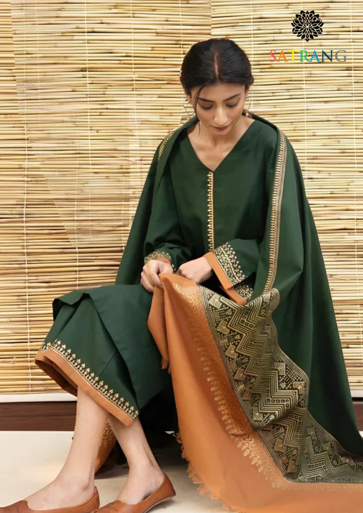 Winter Unstitched 3PCs Embroidered Dhanak Dress With Digital Printed Karandi Shawl SR-557