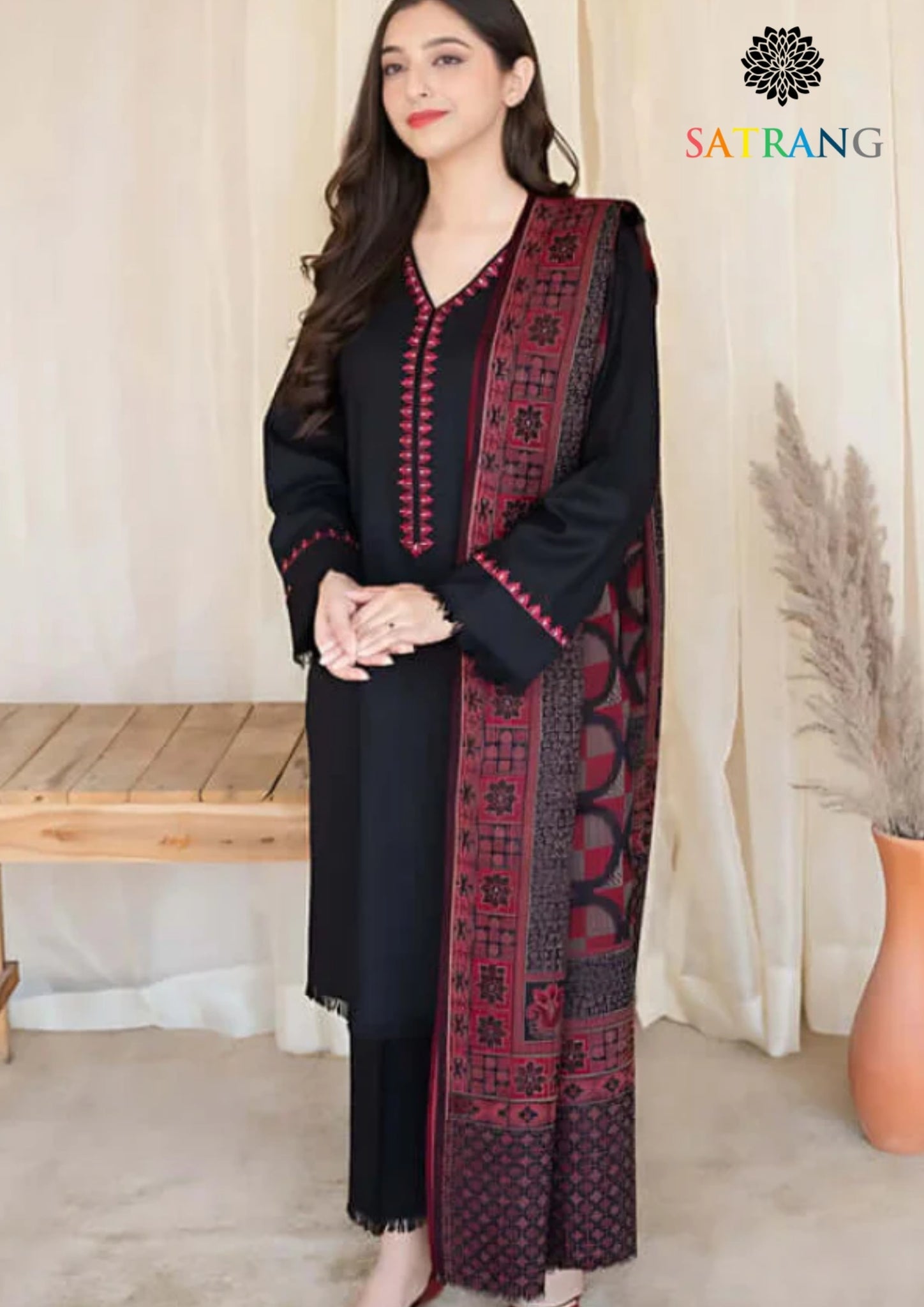 Winter Unstitched 3PCs Embroidered Dhanak Dress With Digital Printed Karandi Shawl SR-558