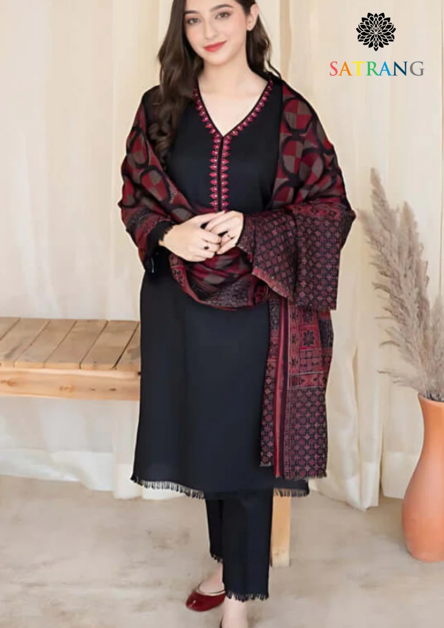 Winter Unstitched 3PCs Embroidered Dhanak Dress With Digital Printed Karandi Shawl SR-558