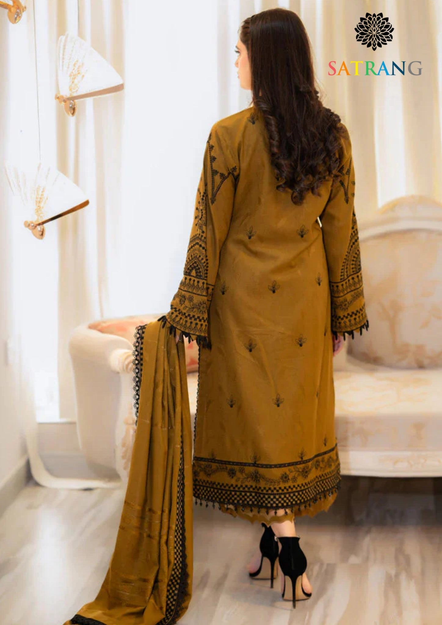 Winter Unstitched 3PCs Embroidered Dhanak Dress With Dhanak Embroidered Shawl SR-598