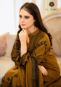 Winter Unstitched 3PCs Embroidered Dhanak Dress With Dhanak Embroidered Shawl SR-598