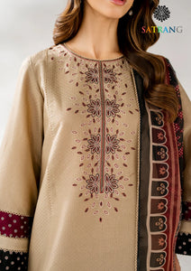 Winter Unstitched 3PCs Embroidered Dhanak Dress With Digital Printed Karandi Shawl SR-609