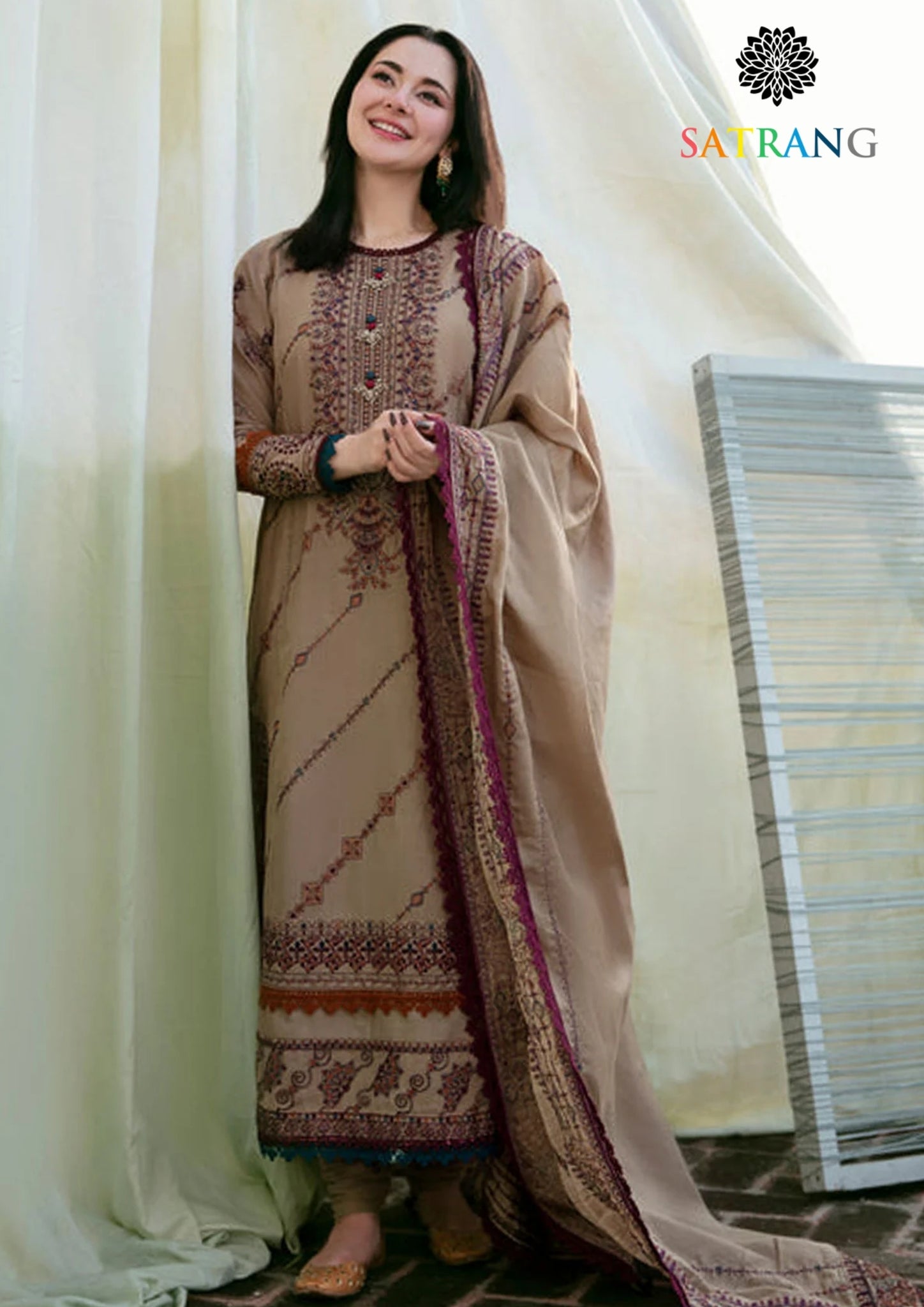 Winter Unstitched 3PCs Heavy Embroidered Dhanak Dress With Dhanak Embroidered Shawl SR-612