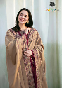 Winter Unstitched 3PCs Heavy Embroidered Dhanak Dress With Dhanak Embroidered Shawl SR-612
