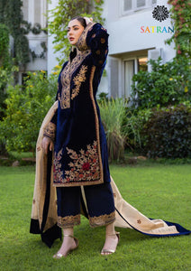 Winter Unstitched 3PCs Embroidered Velvet Dress With Organza Embroidered Dupatta SR-622