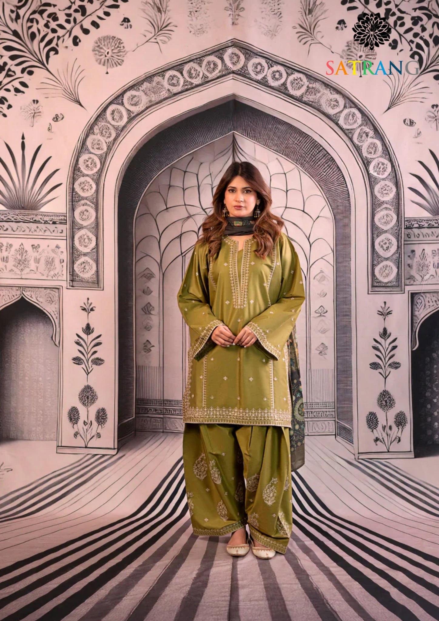 Winter Unstitched 3PCs Embroidered Dhanak Dress With Digital Printed Karandi Shawl SR-623