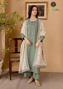 Winter Unstitched 3PCs Embroidered Dhanak Dress With Dhanak Embroidered Shawl SR-625