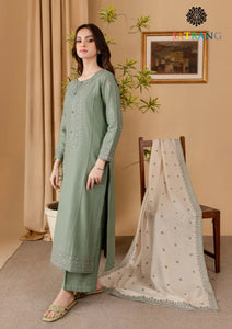 Winter Unstitched 3PCs Embroidered Dhanak Dress With Dhanak Embroidered Shawl SR-625