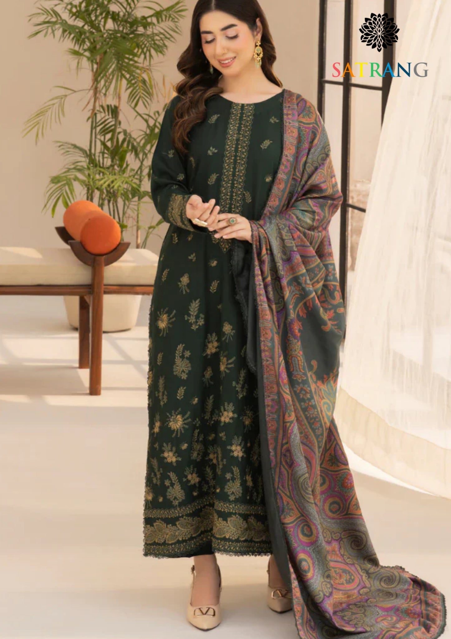 Winter Unstitched 3PCs Dhanak Embroidered Dress With Digital Printed Karandi Shawl SR-626