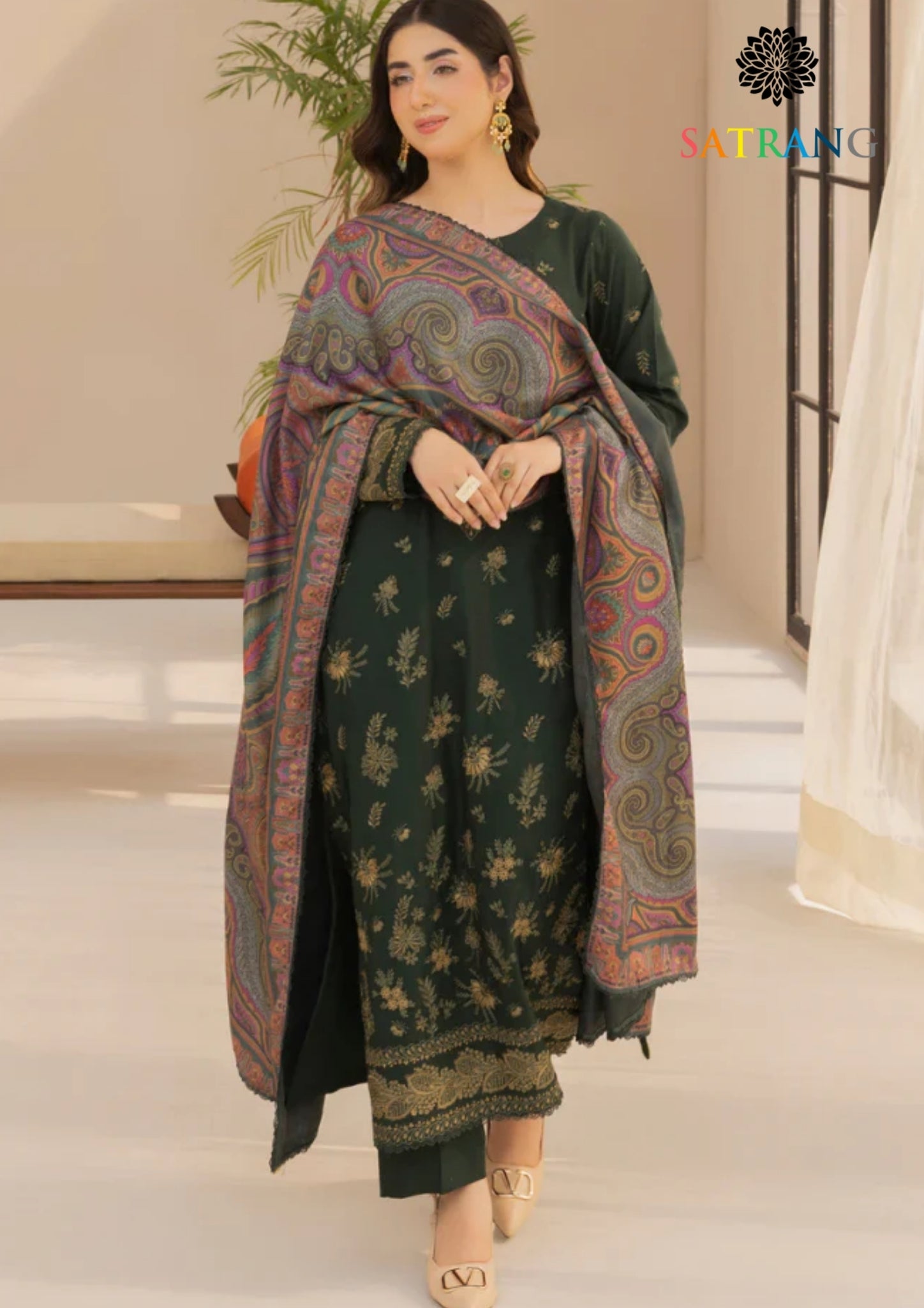 Winter Unstitched 3PCs Dhanak Embroidered Dress With Digital Printed Karandi Shawl SR-626
