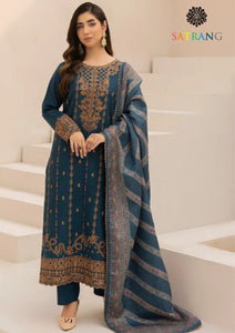 Winter Unstitched 3PCs Embroidered Dhanak Dress With Digital Printed Karandi Shawl SR-627