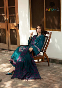 Winter Unstitched 3PCs Heavy Embroidered Dhanak Dress With Digital Printed Karandi Shawl SR-628