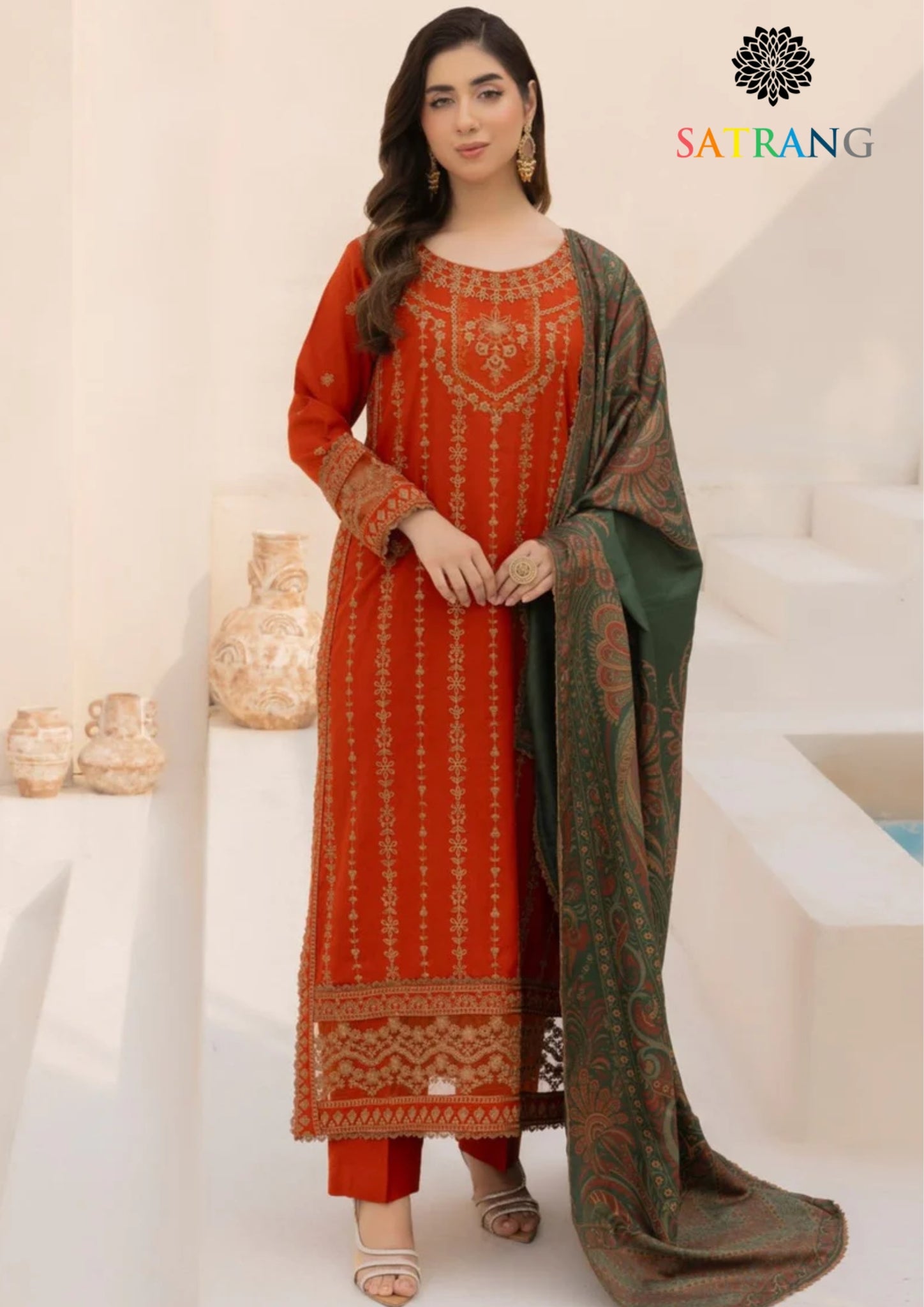 Winter Unstitched 3PCs Embroidered Dhanak Dress With Digital Printed Karandi Shawl SR-632