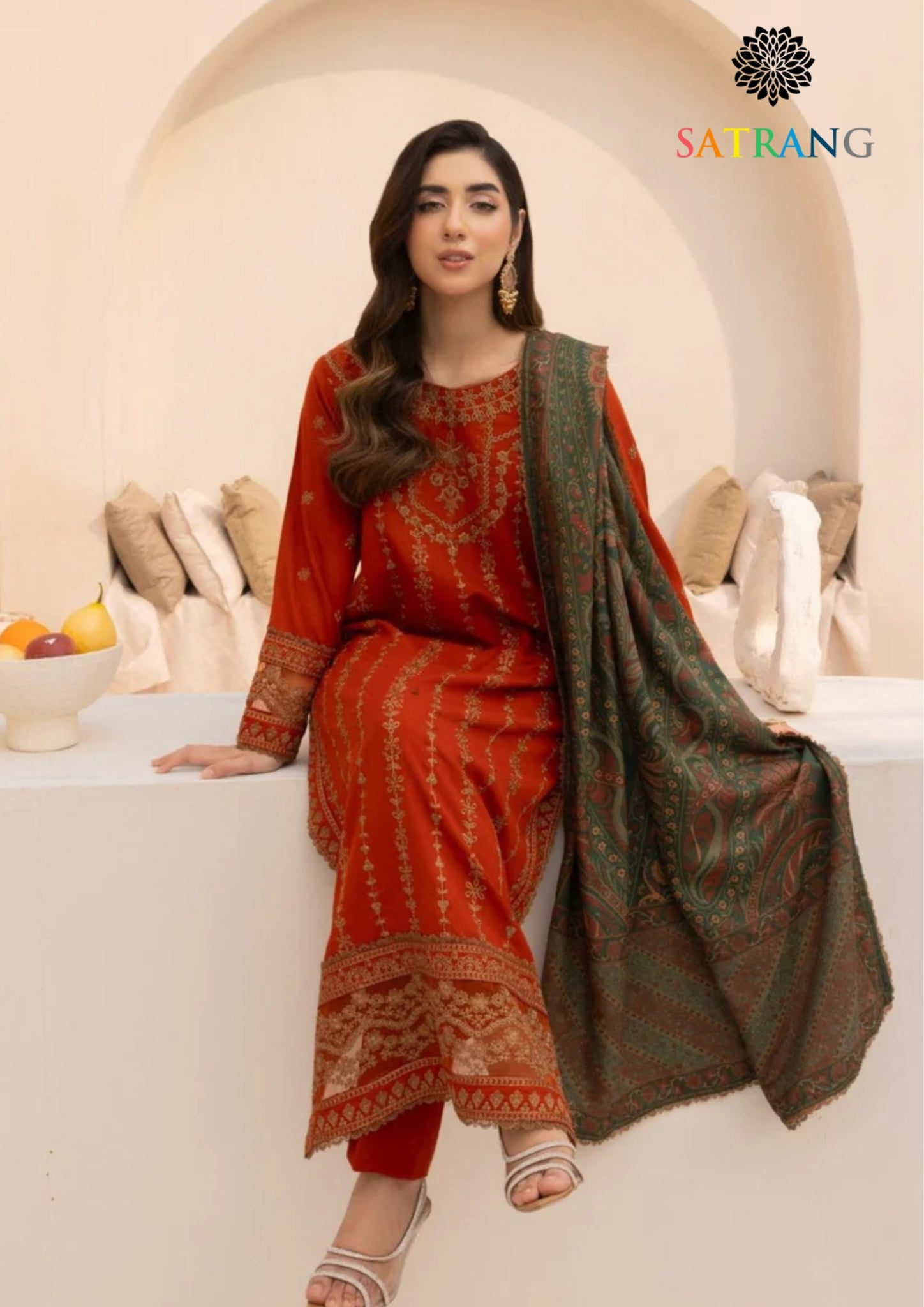 Winter Unstitched 3PCs Embroidered Dhanak Dress With Digital Printed Karandi Shawl SR-632