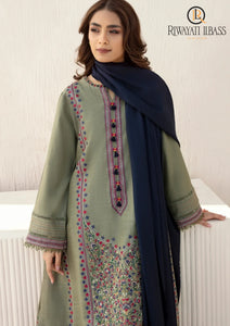 Winter Unstitched 3PCs Embroidered Khaddar Dress With Bambal Shawl SR-633