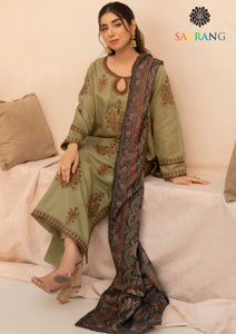 Winter Unstitched 3PCs Embroidered Dhanak Dress With Digital Printed Karandi Shawl SR-636