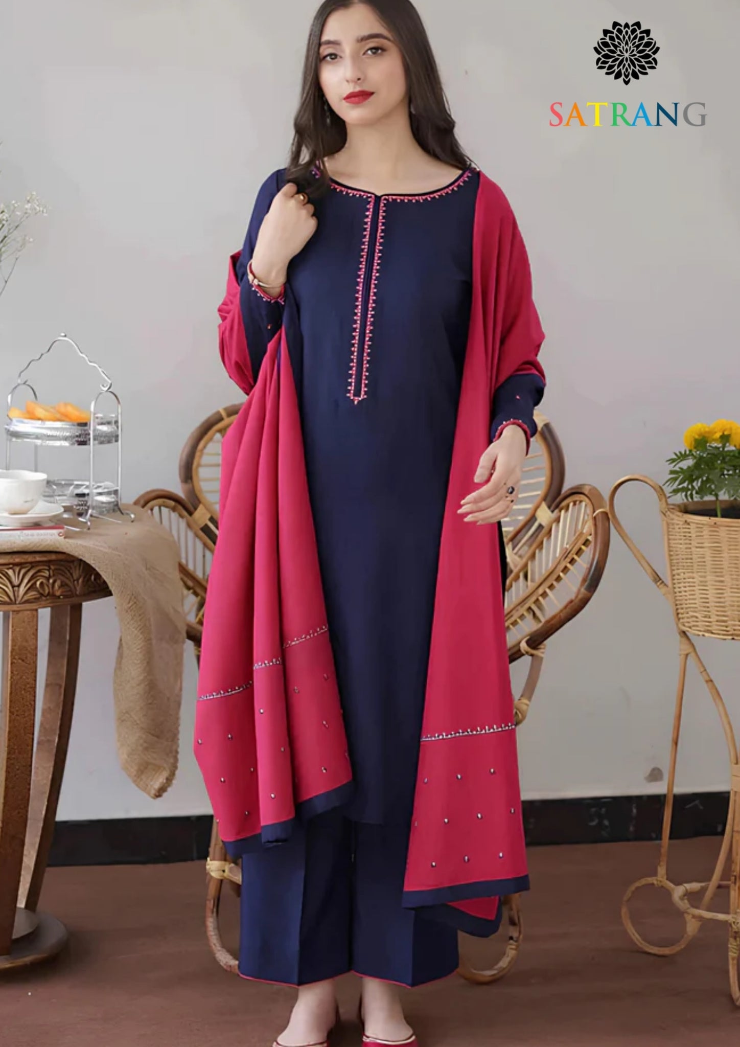 Winter Unstitched 3PCs Embroidered Dhanak Dress With Dhanak Embroidered Shawl SR-642