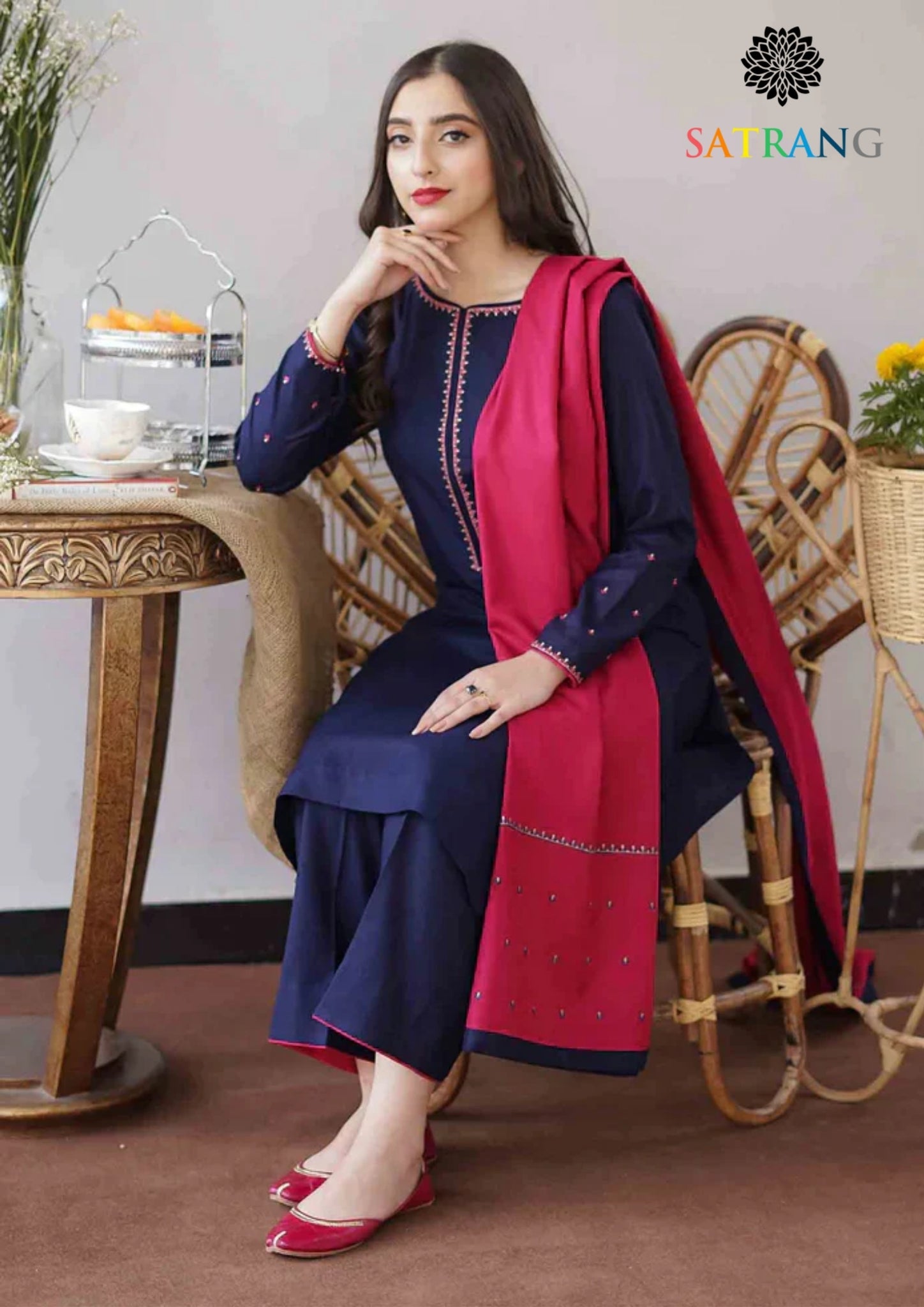 Winter Unstitched 3PCs Embroidered Dhanak Dress With Dhanak Embroidered Shawl SR-642