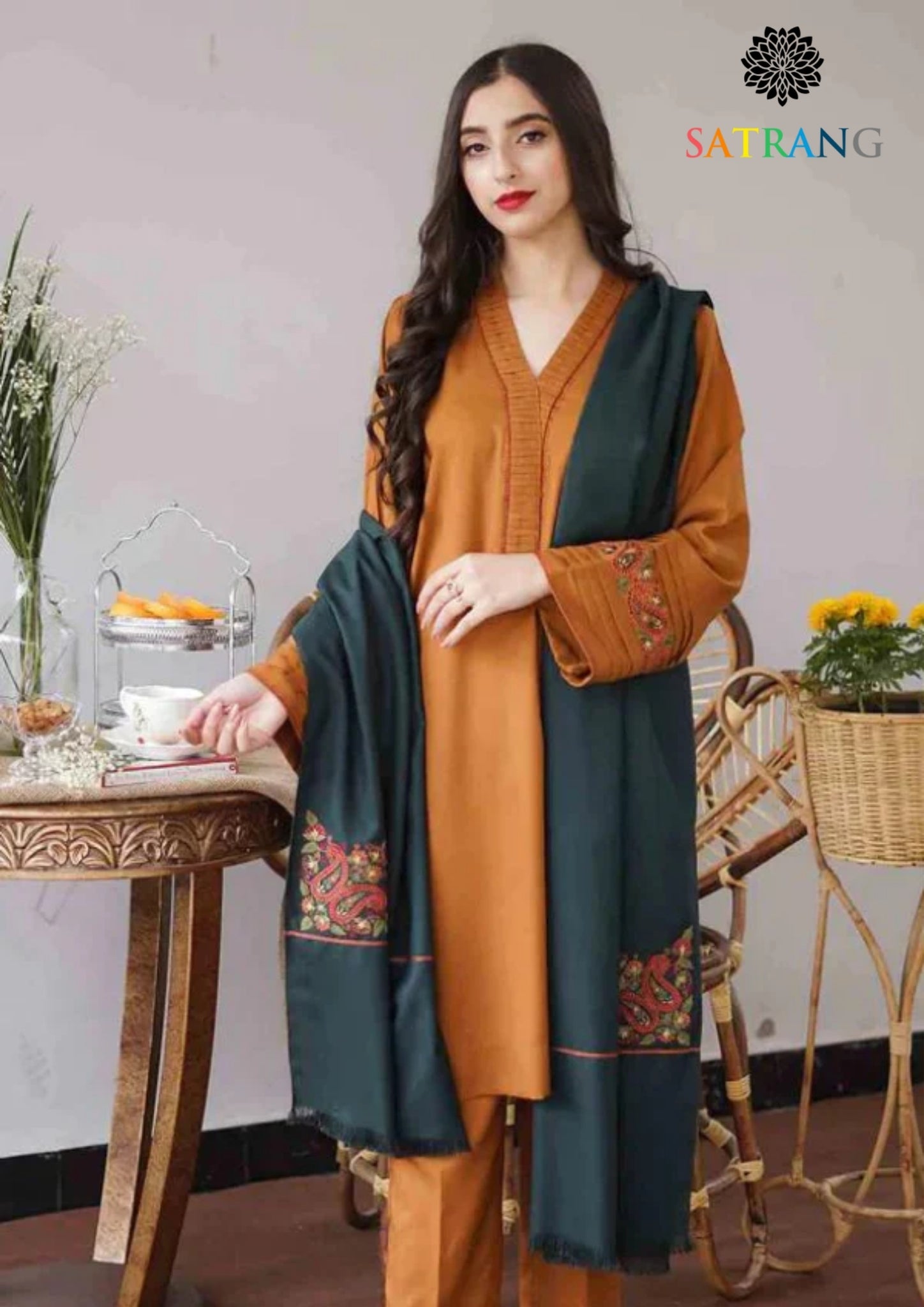 Winter Unstitched 3PCs Embroidered Dhanak Dress With Dhanak Embroidered Shawl SR-643