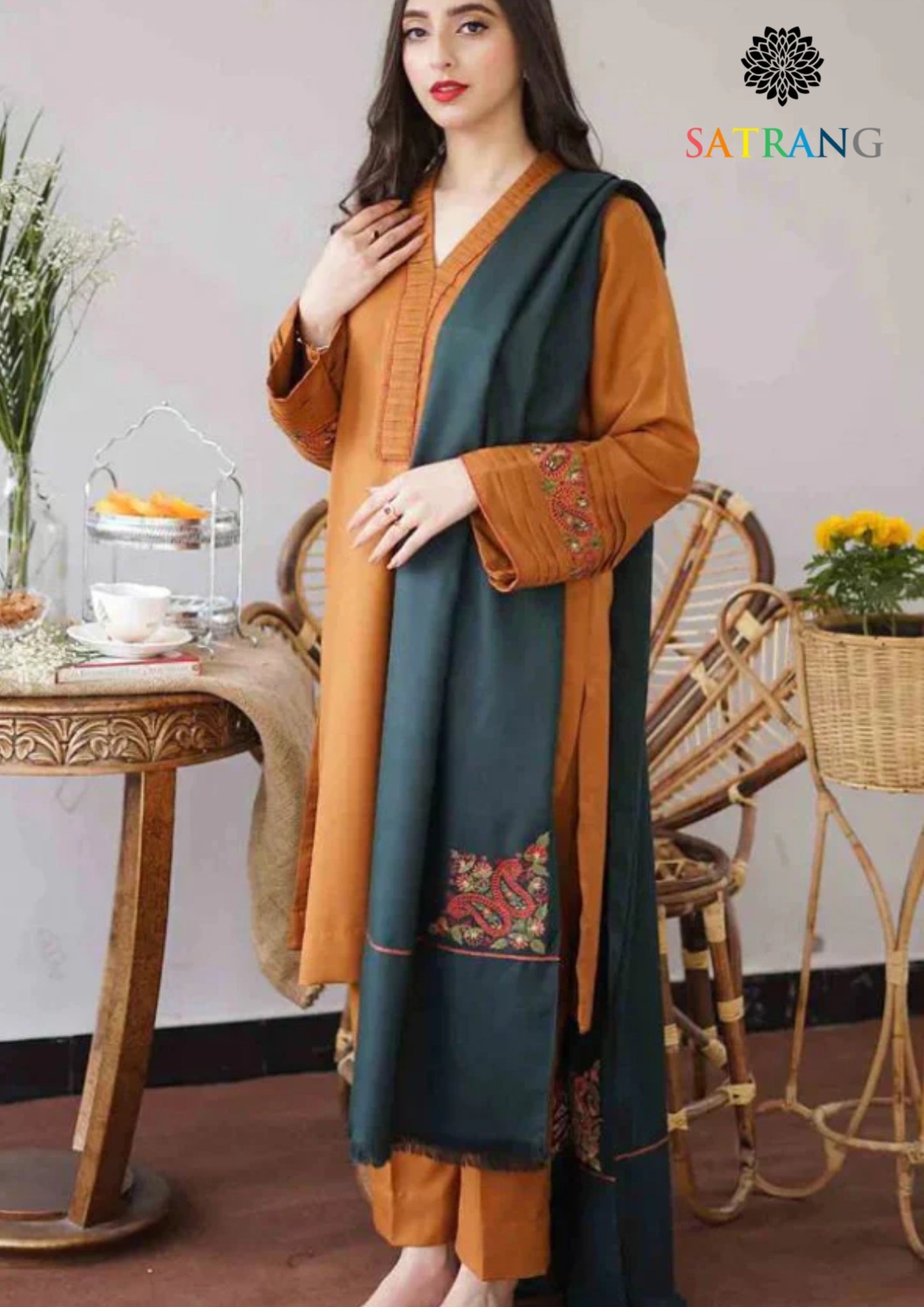 Winter Unstitched 3PCs Embroidered Dhanak Dress With Dhanak Embroidered Shawl SR-643