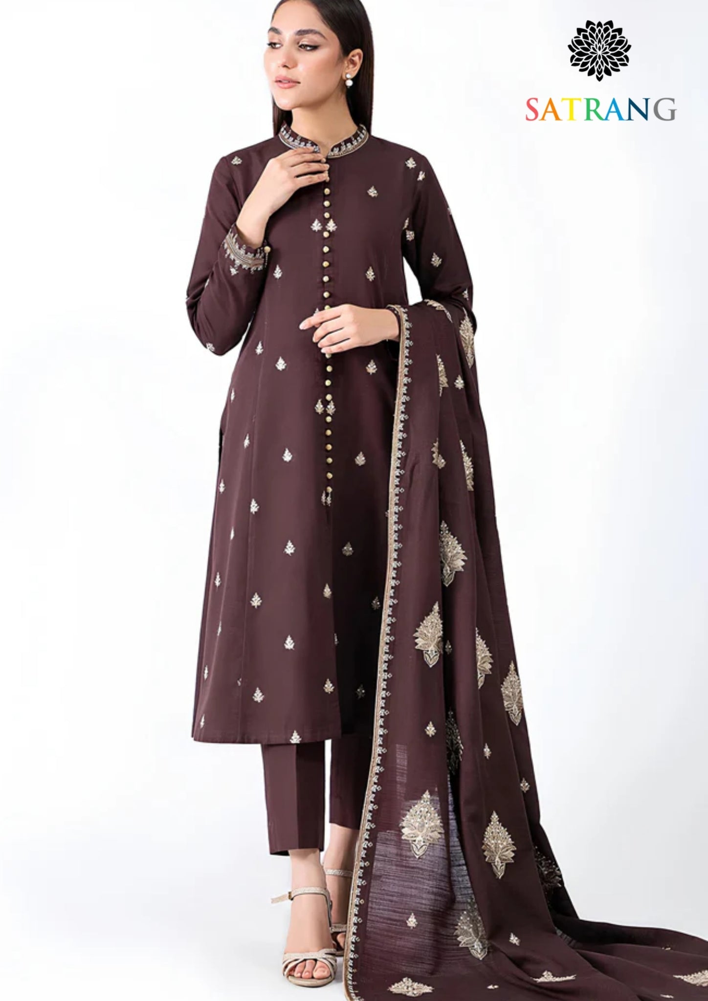Winter Unstitched 3PCs Embroidered Dhanak Dress With Dhanak Embroidered Shawl SR-644