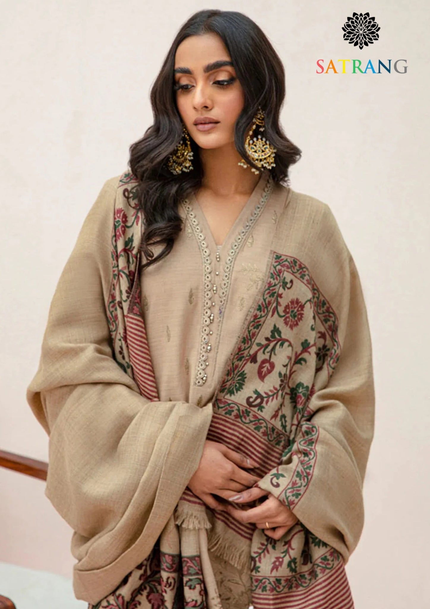 Winter Unstitched 3PCs Embroidered Dhanak Dress With Digital Printed Karandi Shawl SR-645