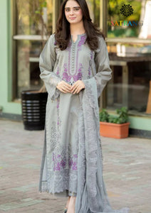 Winter Unstitched 3PCs Embroidered Dhanak Dress With Embroidered Chiffon Dupatta SR-646