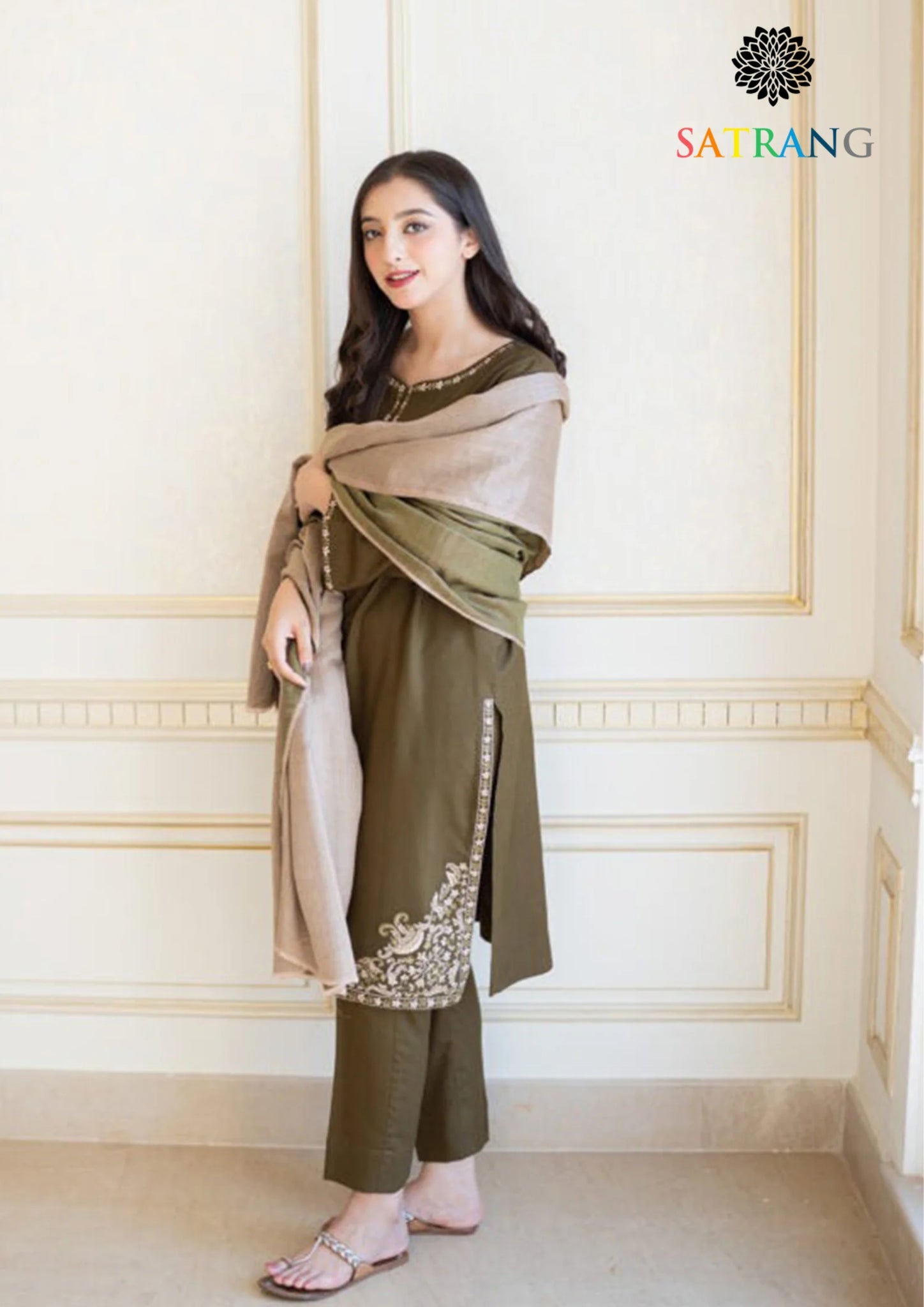 Winter Unstitched 3PCs Embroidered Dhanak Dress With Dhanak Shawl SR-648