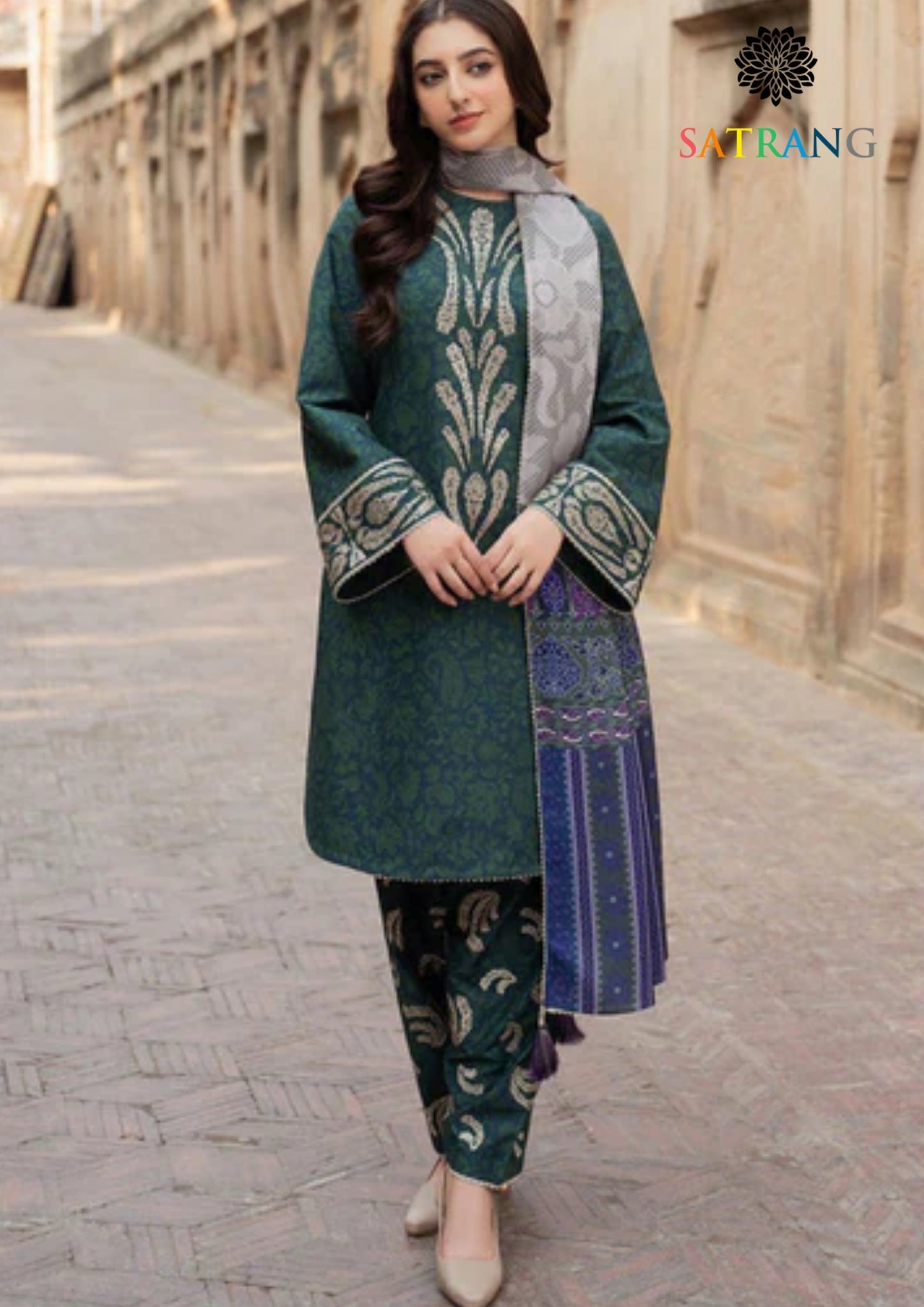 Winter Unstitched 3PCs Digital Printed Dhanak Dress With Digital Printed Karandi Shawl SR-649