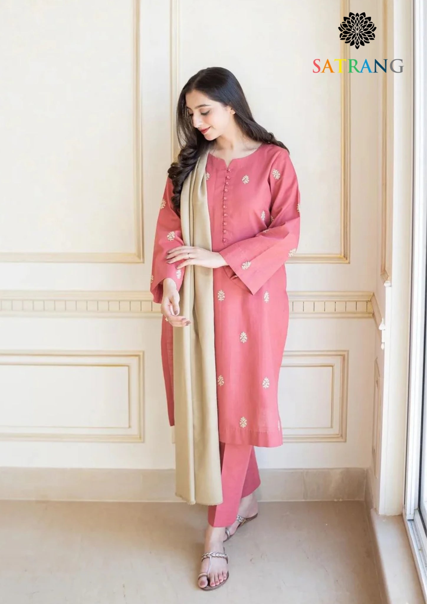 Winter Unstitched 3PCs Embroidered Dhanak Dress With Dhanak Shawl SR-649
