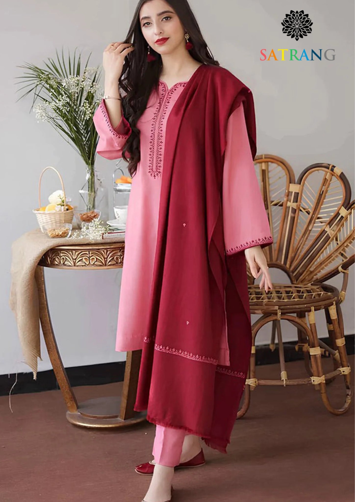 Winter Unstitched 3PCs Embroidered Dhanak Dress With Dhanak Shawl SR-650