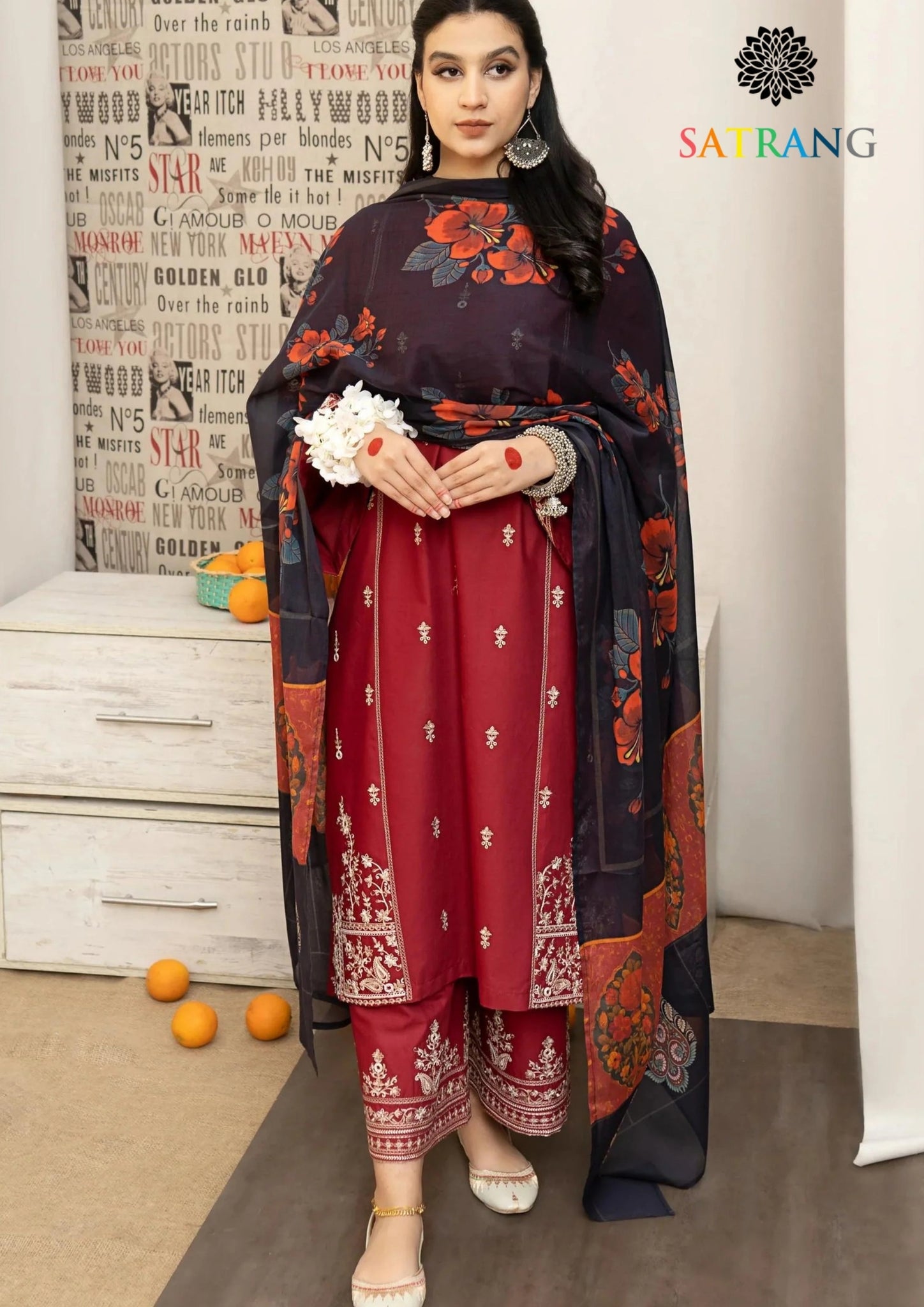 Winter Unstitched 3PCs Embroidered Dhanak Dress With Digital Printed Karandi Shawl SR-651