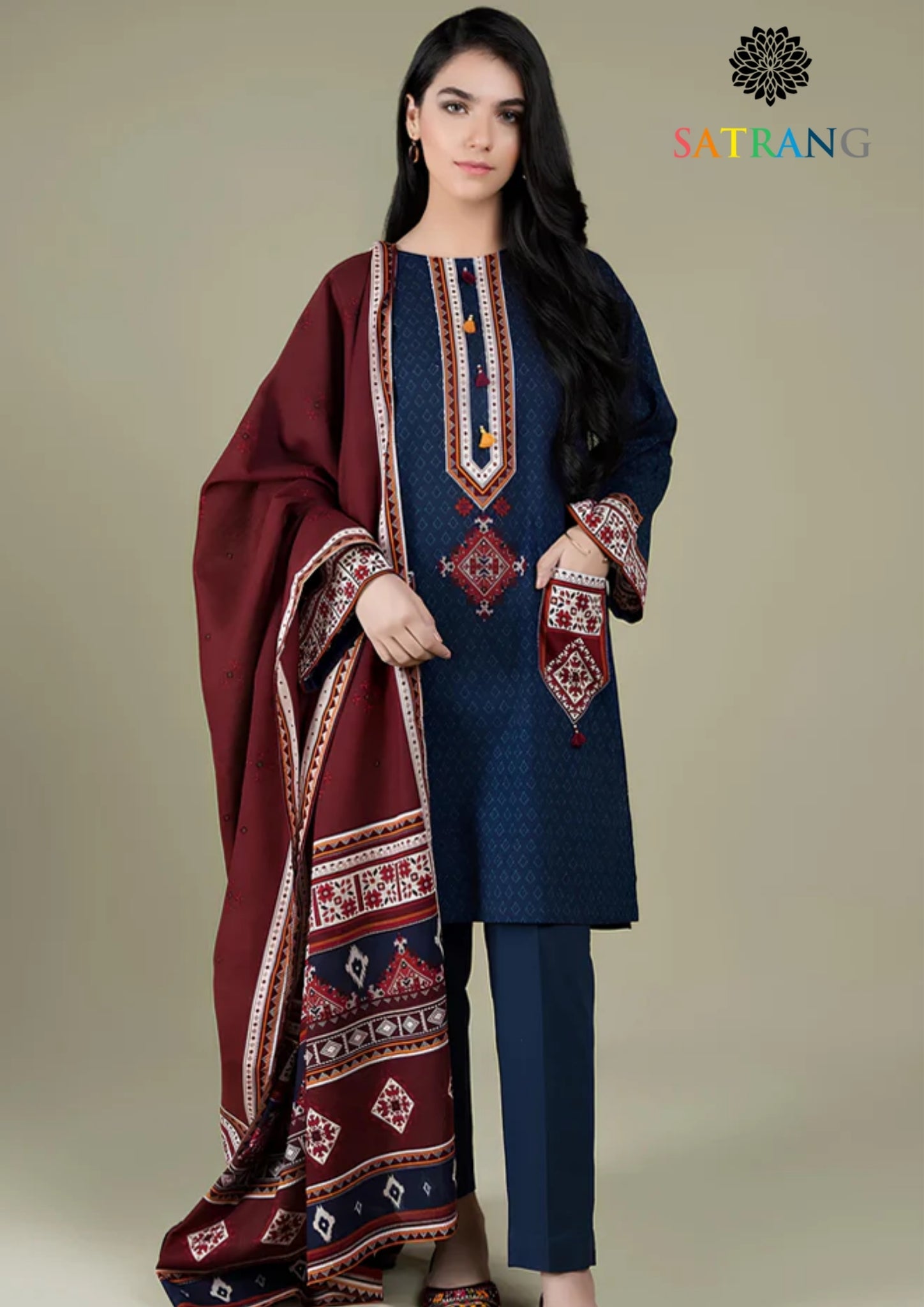 Winter Unstitched 3PCs Embroidered Linen Dress With Digital Printed Karandi Shawl RL-652
