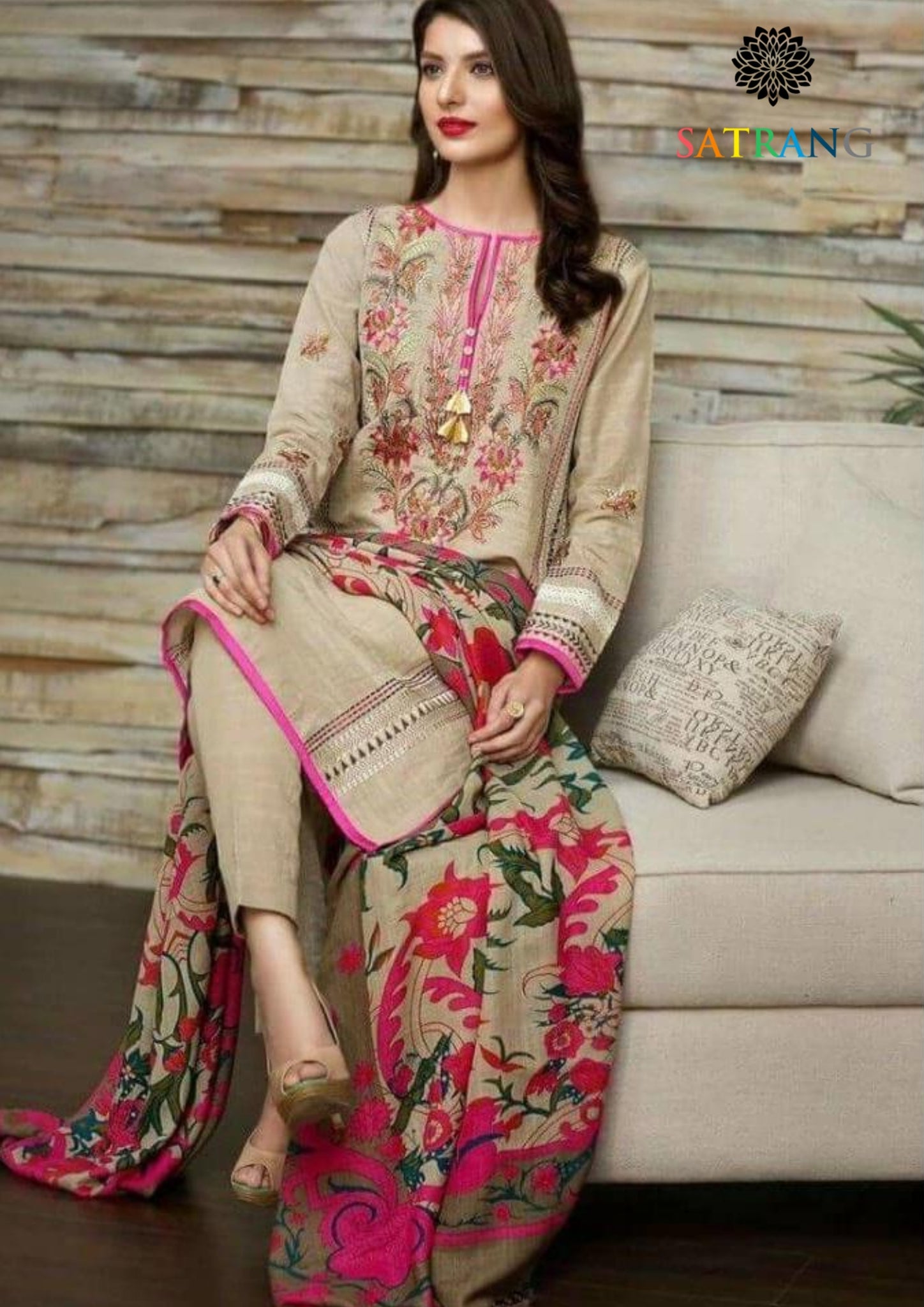 Winter Unstitched 3PCs Embroidered Dhanak Dress With Digital Printed Karandi Shawl SR-653