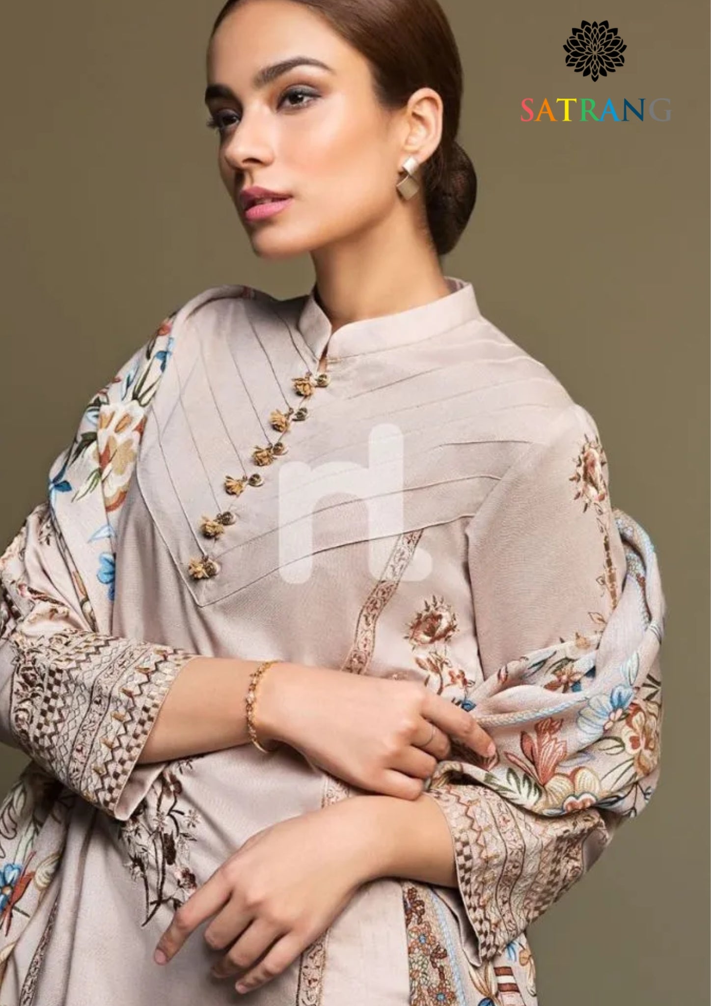 Winter Unstitched 3PCs Embroidered Dhanak Dress With Digital Printed Karandi Shawl SR-654