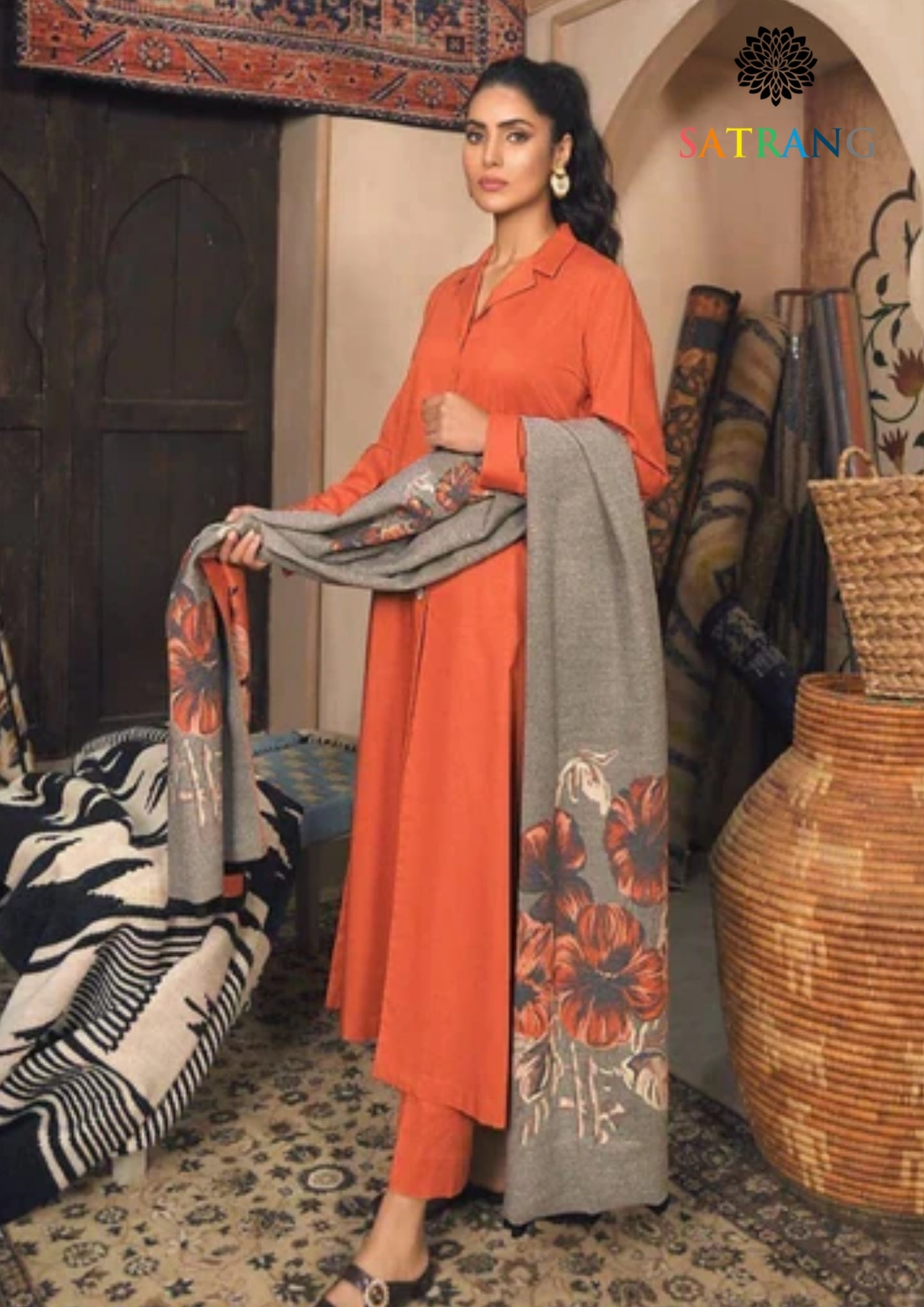 Winter Unstitched 3PCs Digital Printed Dhanak Dress With Digital Printed Dhanak Shawl SR-655