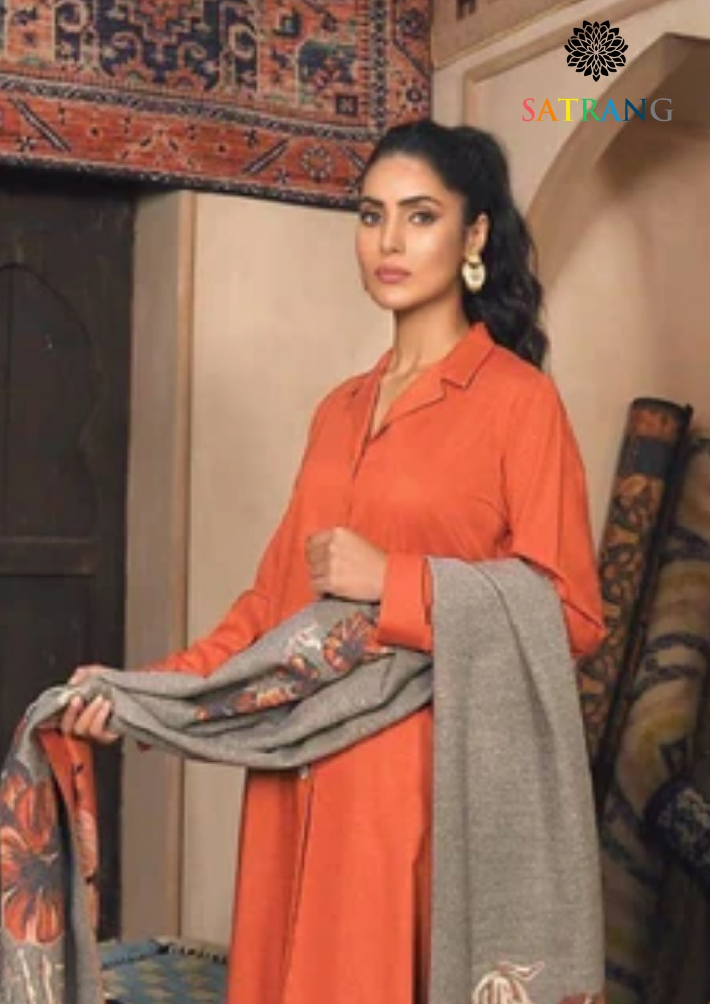 Winter Unstitched 3PCs Digital Printed Dhanak Dress With Digital Printed Dhanak Shawl SR-655