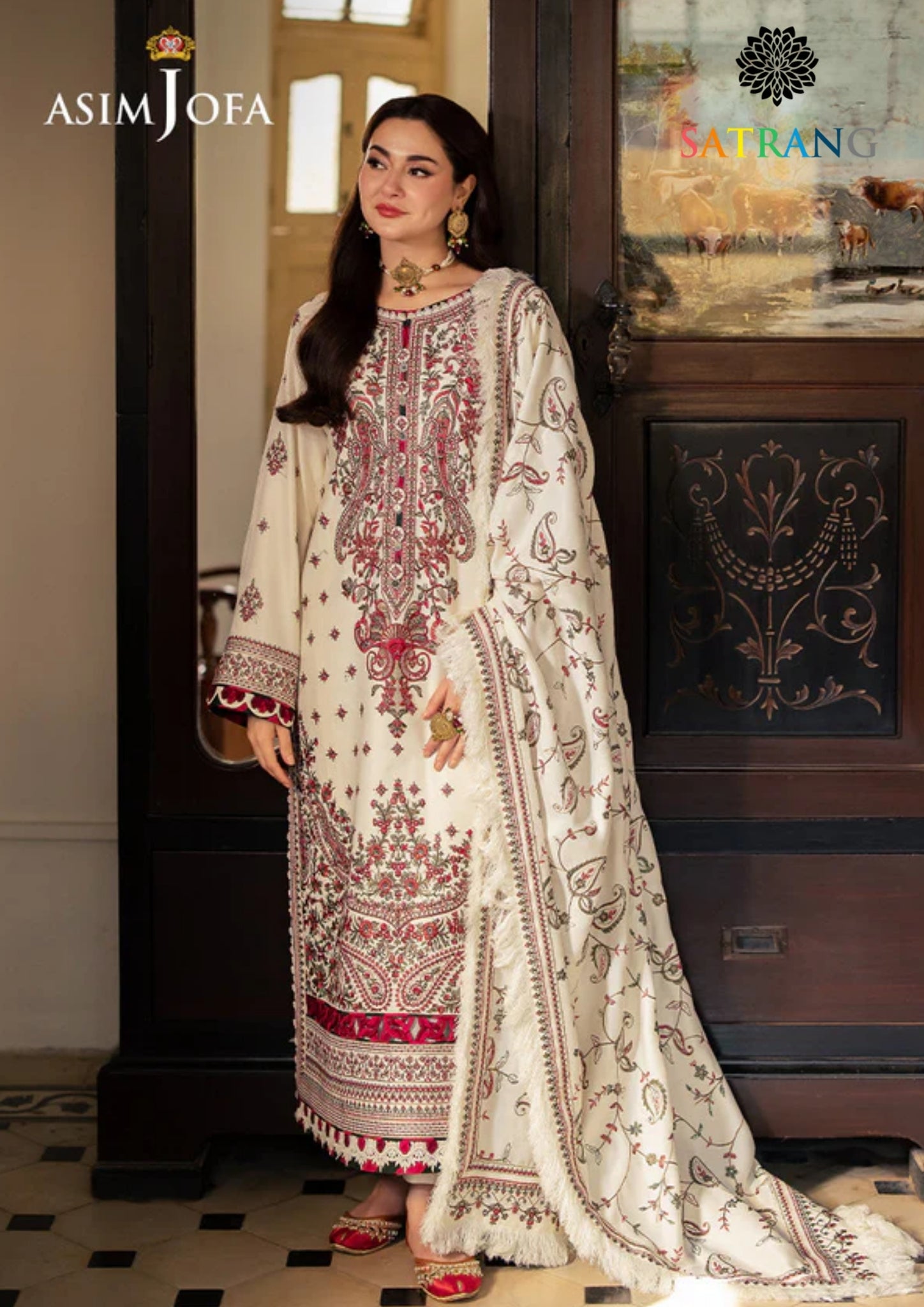 Winter Unstitched 3PCs Heavy Embroidered Dhanak Dress With Heavy Embroidered Shawl SR-656