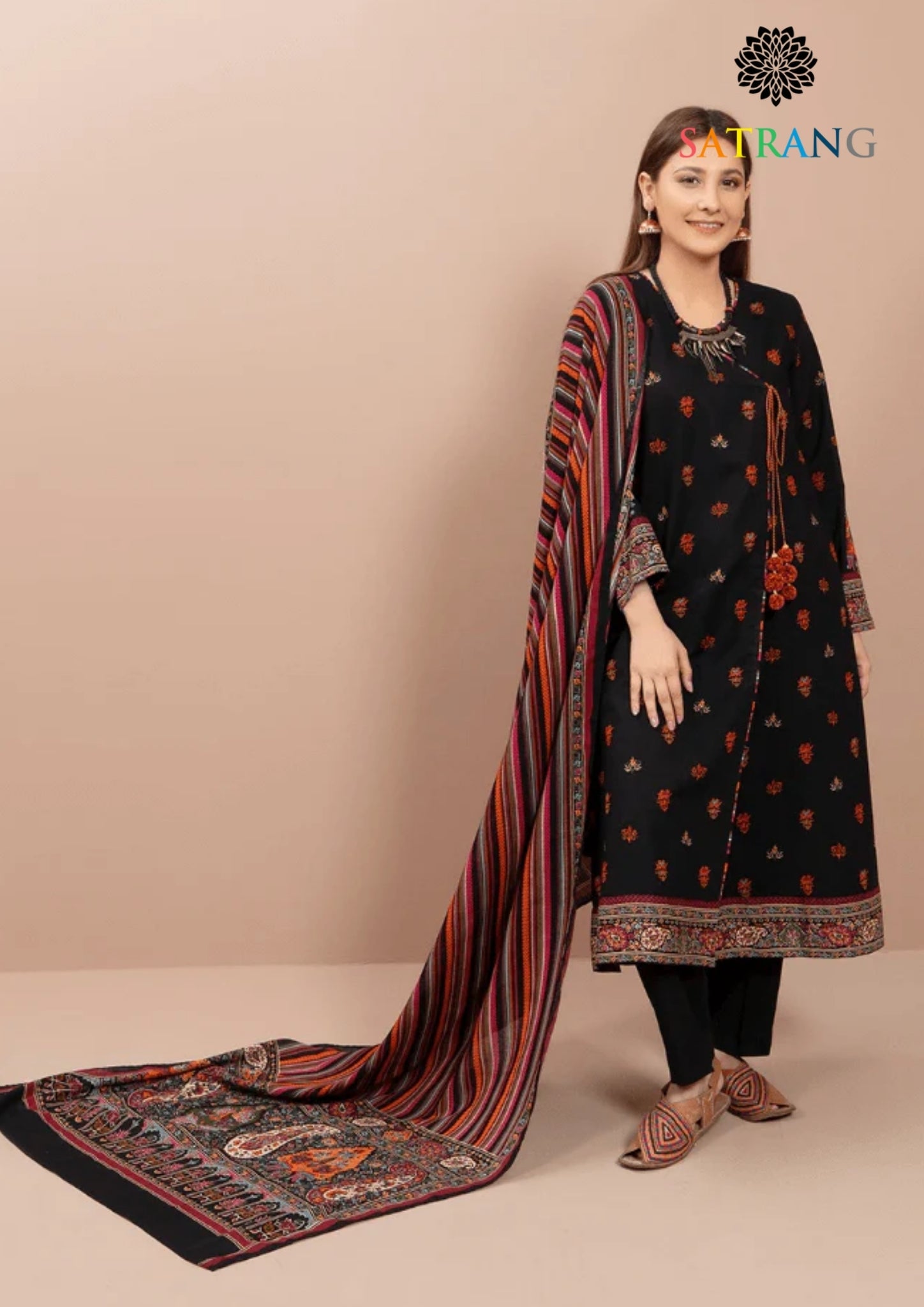 Winter Unstitched 3PCs Embroidered Dhanak Dress With Digital Printed Wool Shawl SR-657
