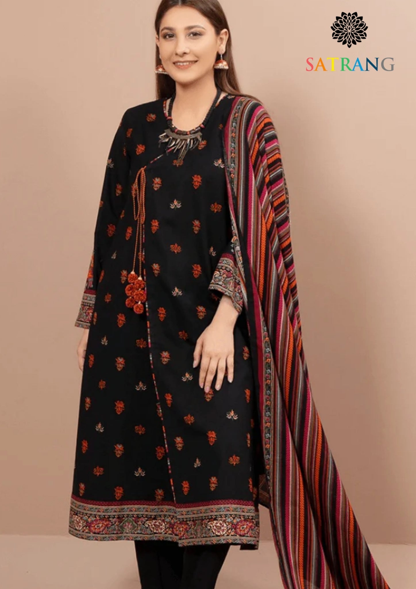 Winter Unstitched 3PCs Embroidered Dhanak Dress With Digital Printed Wool Shawl SR-657