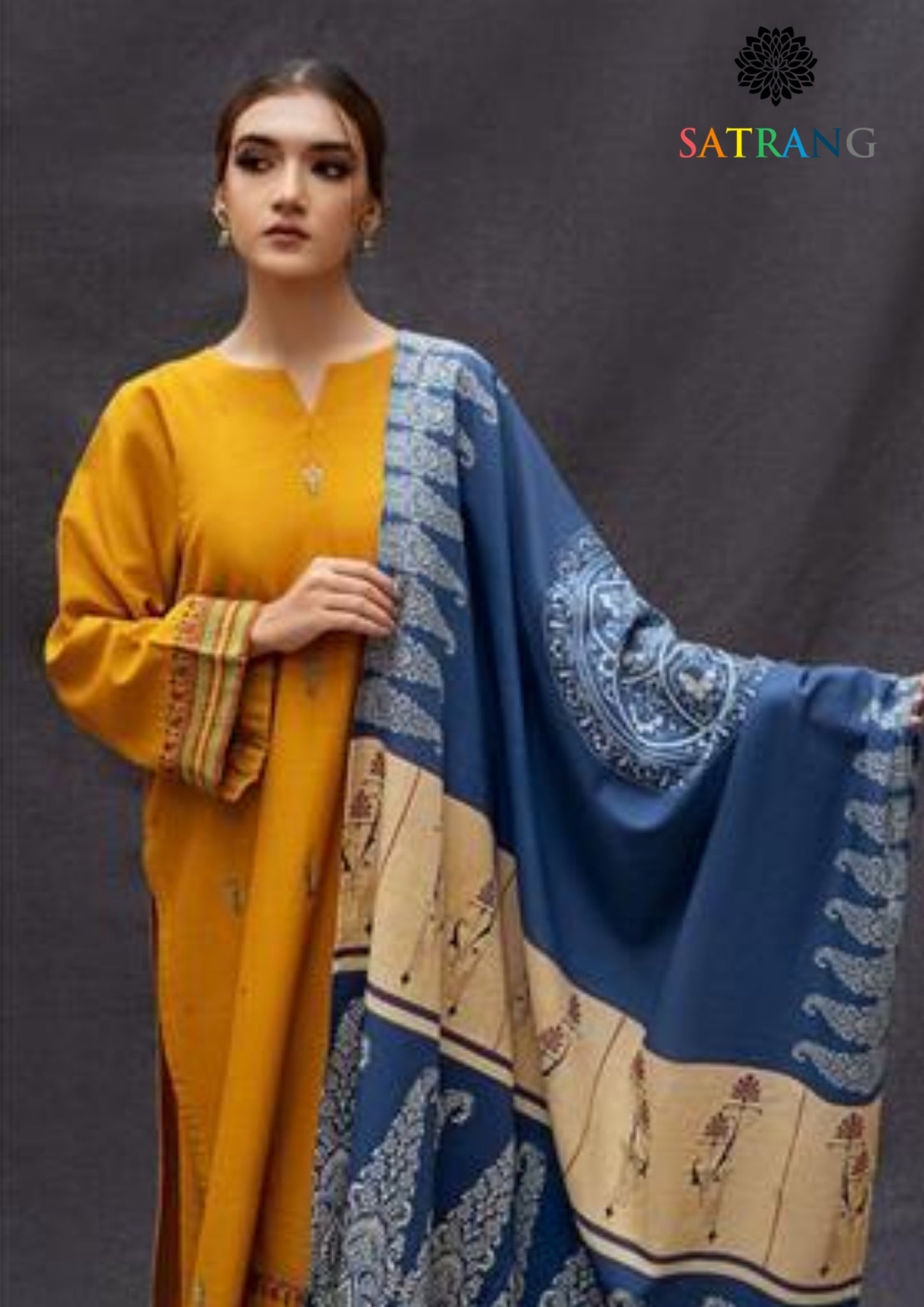 Winter Unstitched 3PCs Embroidered Dhanak Dress With Digital Printed Karandi Shawl SR-658