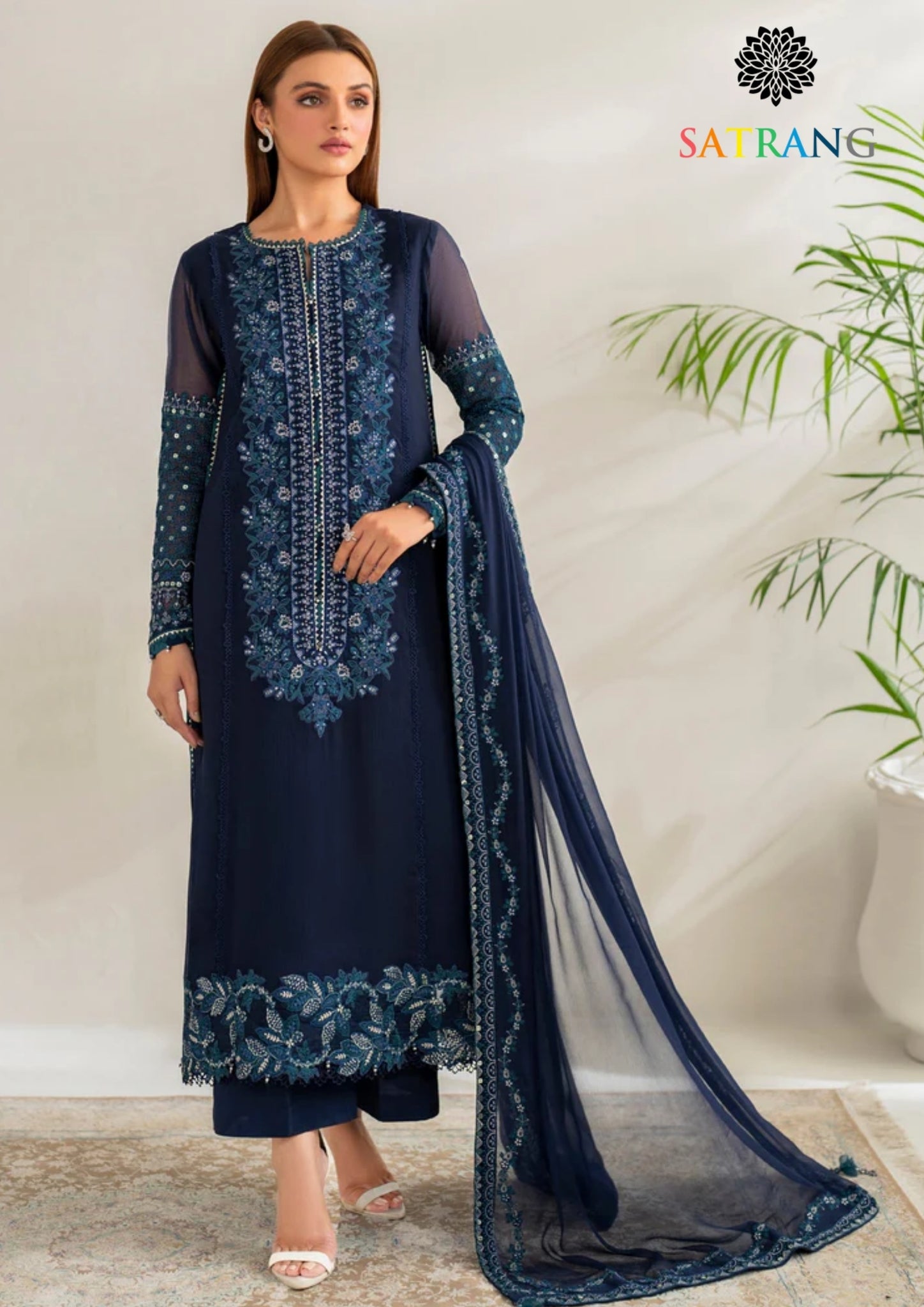 Winter Unstitched 3PCs Embroidered Dhanak Dress With Embroidered Chiffon Dupatta SR-659